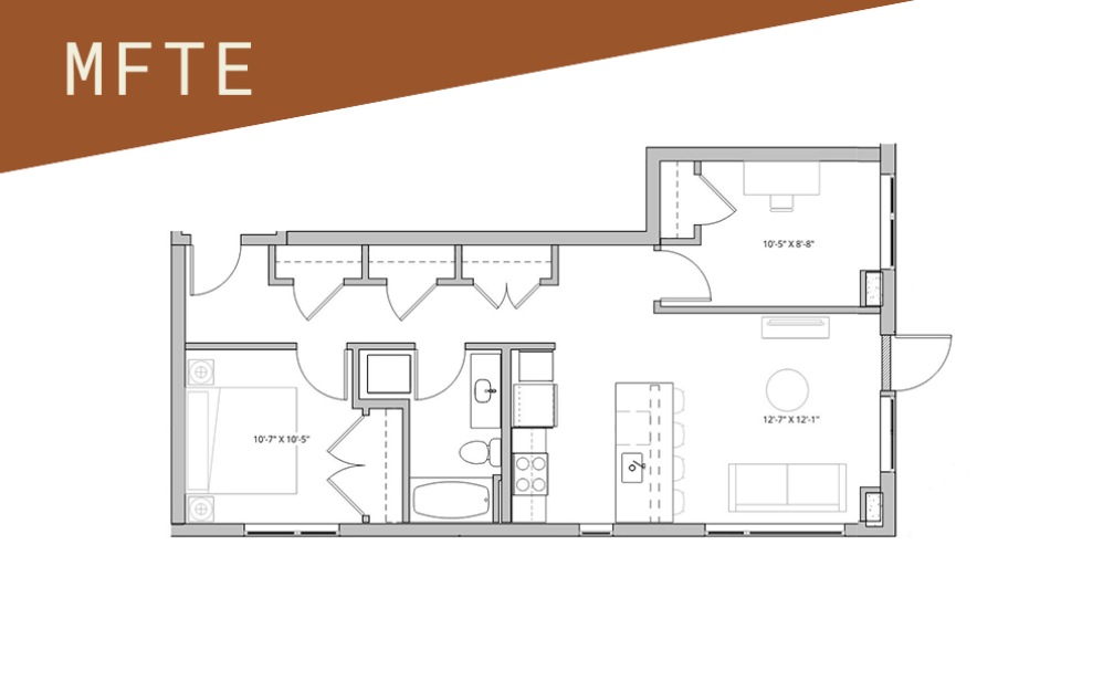 1x1 + Den - 75%  - 1 bedroom floorplan layout with 1 bathroom and 757 - 917 square feet (Floor 2)