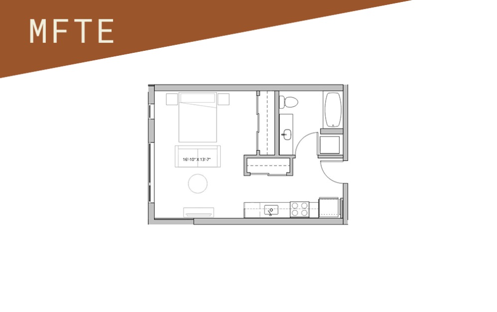 Studio - 65%  - Studio floorplan layout with 1 bathroom and 470 - 515 square feet (Floor 2)