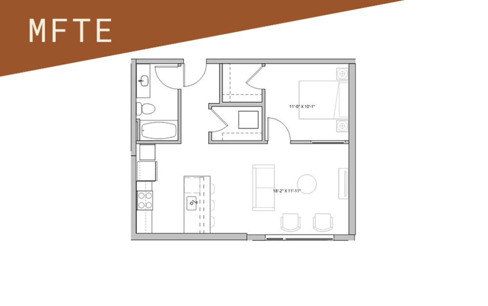 Open 1x1 - 65%  - 1 bedroom floorplan layout with 1 bathroom and 579 - 677 square feet (Floor 2)