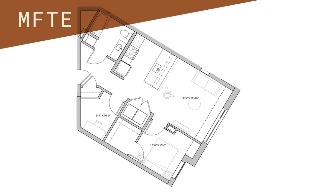 1x1 + Den - 75%  - 1 bedroom floorplan layout with 1 bathroom and 757 - 917 square feet (Floor 3)