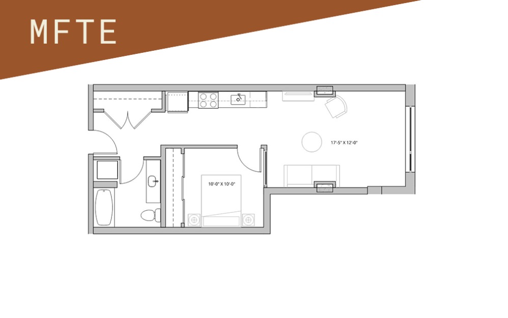 Open 1x1 - 65%  - 1 bedroom floorplan layout with 1 bathroom and 579 - 677 square feet (Floor 1)