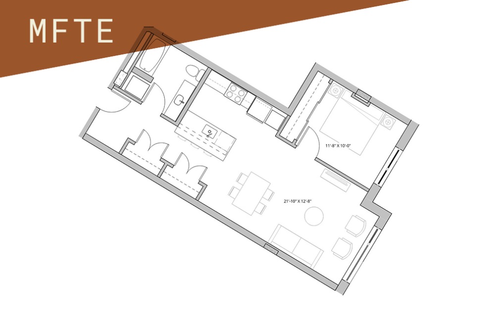 1x1 - 75%  - 1 bedroom floorplan layout with 1 bathroom and 582 - 869 square feet (Floor 6)