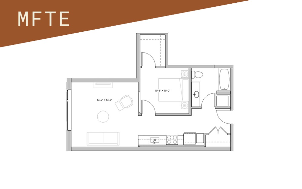 Open 1x1 - 65%  - 1 bedroom floorplan layout with 1 bathroom and 579 - 677 square feet (Floor 3)