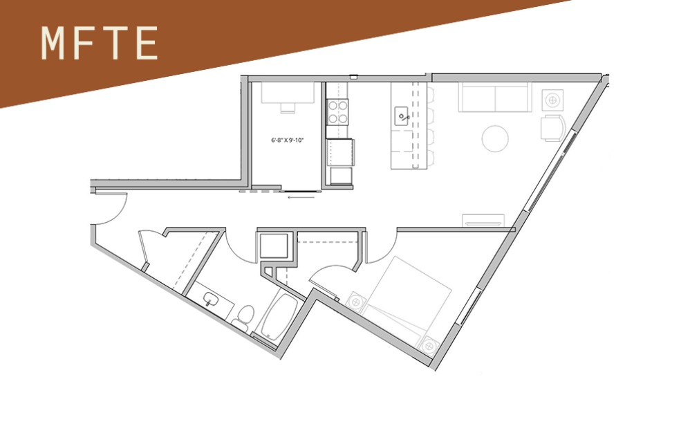 1x1 + Den - 75%  - 1 bedroom floorplan layout with 1 bathroom and 757 - 917 square feet (Floor 7)