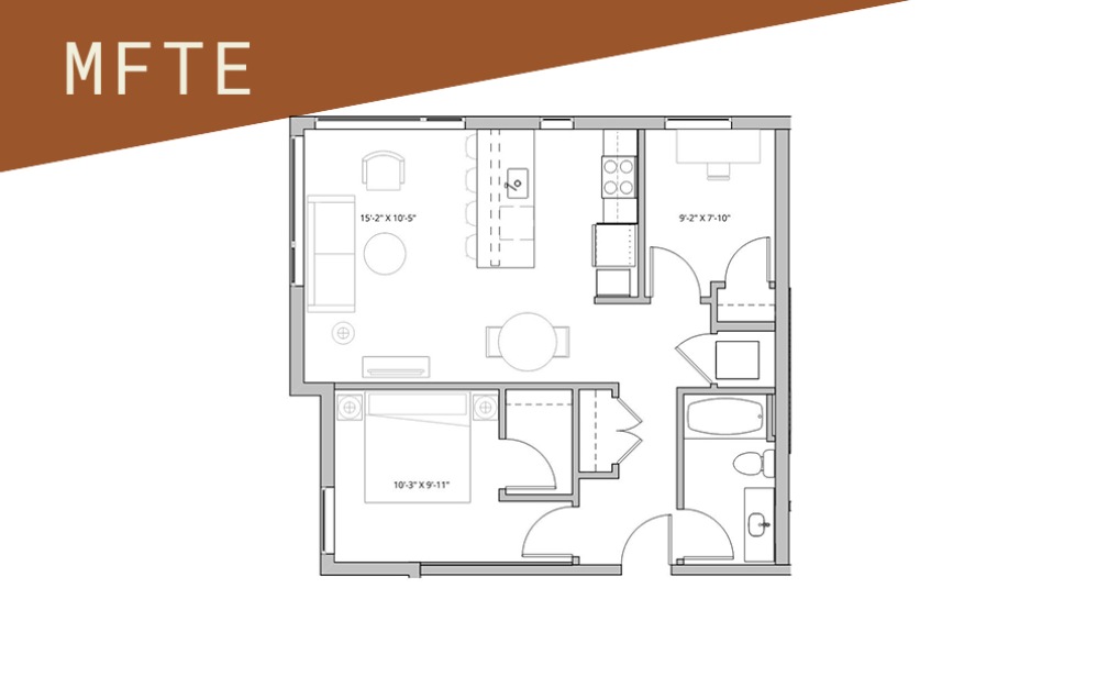 1x1 + Den - 75%  - 1 bedroom floorplan layout with 1 bathroom and 757 - 917 square feet (Floor 6)