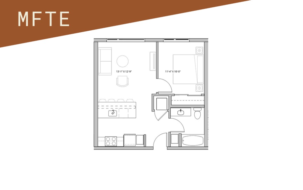 1x1 - 75%  - 1 bedroom floorplan layout with 1 bathroom and 582 - 869 square feet (Floor 10)