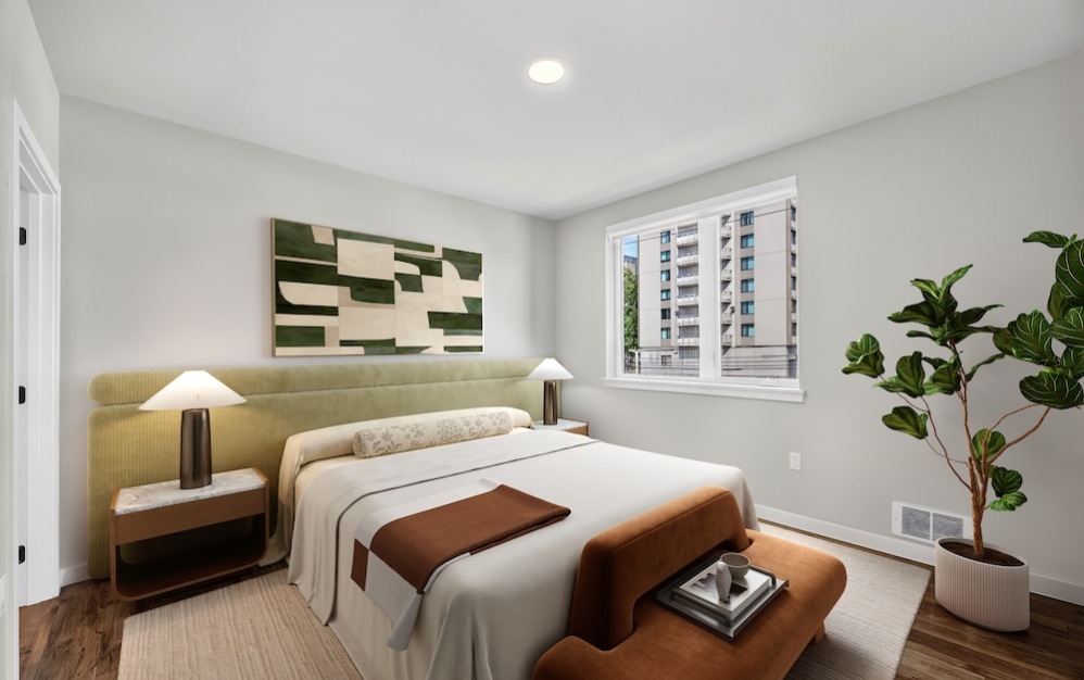 2x2 + Den - D6 - 2 bedroom floorplan layout with 2 bathrooms and 1197 - 1199 square feet (Bedroom)