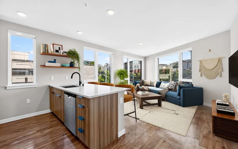 2x2 + Den - D6 - 2 bedroom floorplan layout with 2 bathrooms and 1197 - 1199 square feet (Living Room)