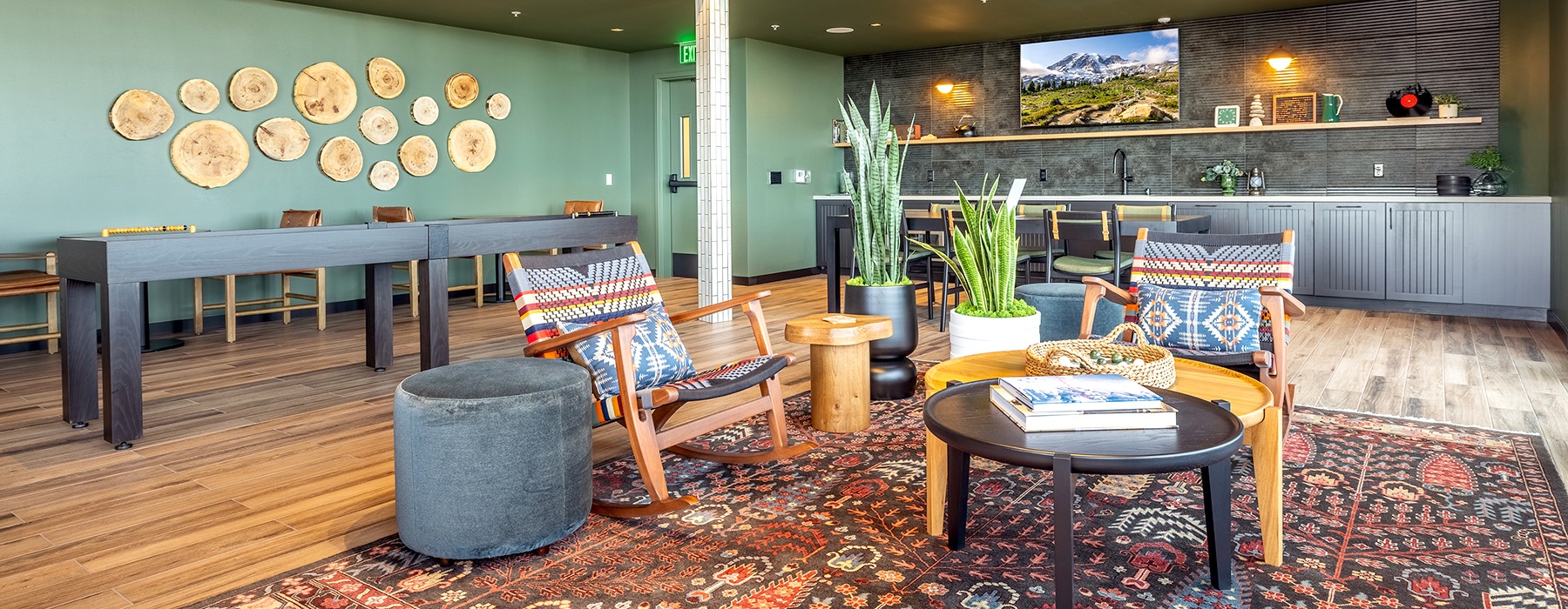 community room with seating and games