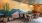 mountain mural with seating in front